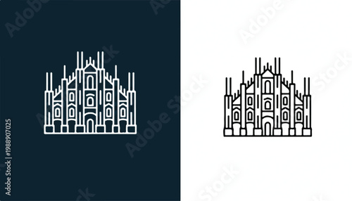 Milan cathedral duomo di milano line art icon with famous place travel icon european architecture cathedral architecture building landmark