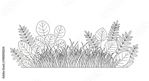 Hand drawn grass and leaves border