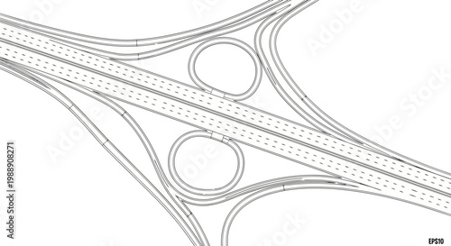 Highway interchange vector illustration, road junction design