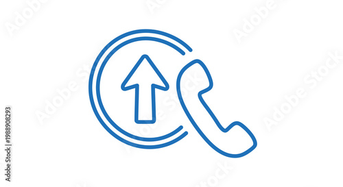A simple blue line icon depicts a telephone handset with an upward pointing arrow inside a circle