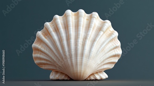 Elegant Scallop Seashell on Dark Background.