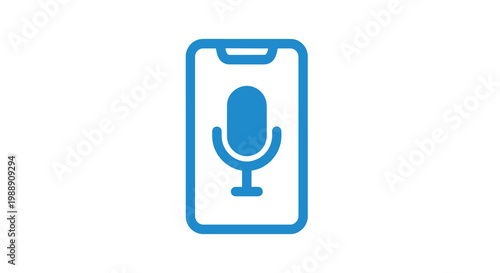 A blue smartphone icon displays a microphone symbol on its screen representing voice control high quality