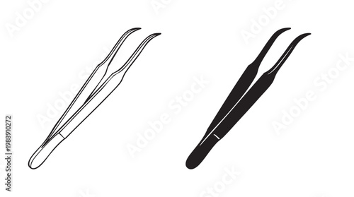 Quadro su tela Two sterile laboratory tweezers shown as outline and silhouette