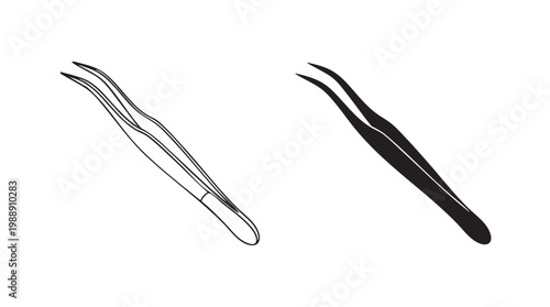 Culinary_tweezers_line_Two pairs of tweezers one drawing one silhouette