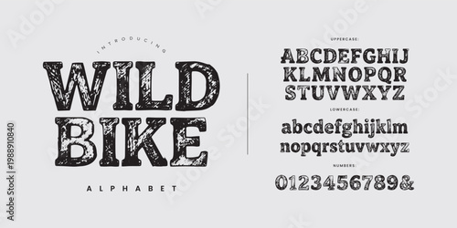 Wild Bike hand drawn sketch vintage display font for retro motorcycle poster and adventure apparel design