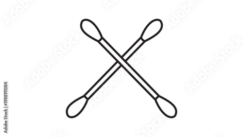 Minimalist Black Line Vector Icon of Crossed Cotton Swabs; Hand-Drawn Illustration with Editable Stroke for Customizable Line Weight; Clean Scalable SVG Graphic for Hygiene and Personal Care.