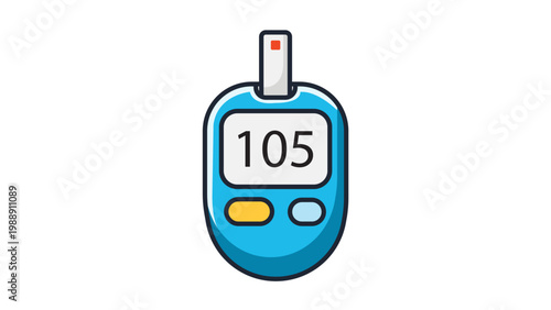 Glucometer Blood Glucose Monitor for Diabetes Management, Modern Flat Vector Icon Illustration with Editable Stroke on White Background, Medical Device for Health Tracking and Blood Sugar Testing