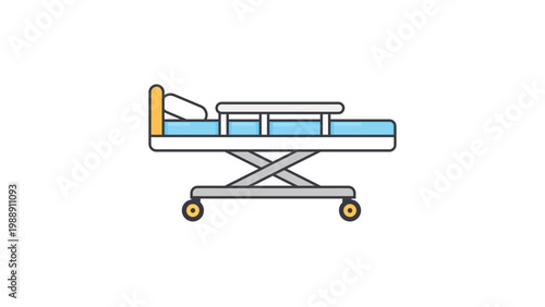 Hospital Bed Stretcher and Medical Gurney Flat Vector Icon with Editable Stroke. Professional Healthcare Equipment Illustration for Patient Transport, Clinic, Emergency Care, and Hospital Services.