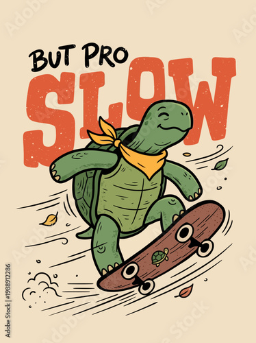 Turtle Riding Skateboard with Smile.