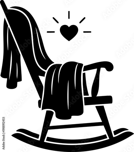 Cozy rocking chair with blanket home comfort and warmth symbol heart icon above vector.