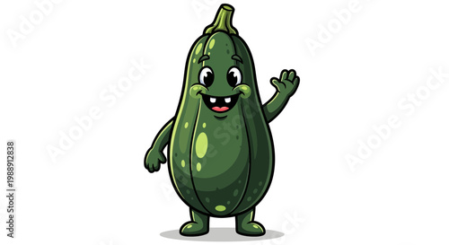 Happy Zucchini Character Waving Hello, Cartoon Vegetable, Healthy Food
