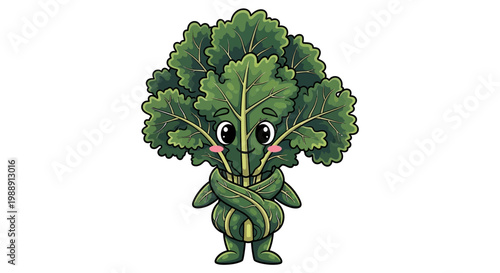 Cute Cartoon Kale Character with Smiling Face and Arms