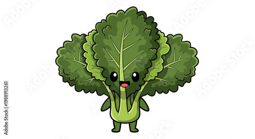 Cute Kale Character Smiling, Healthy Food Mascot, Cartoon Vegetable