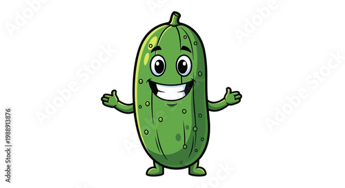 Happy Cartoon Pickle Character with Open Arms