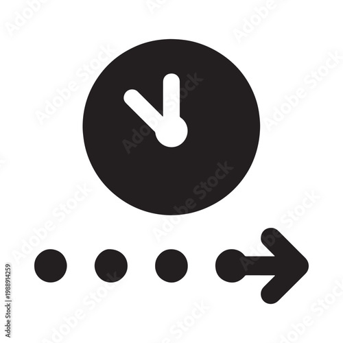 Simple black and white icon depicting a clock and progress indicator
