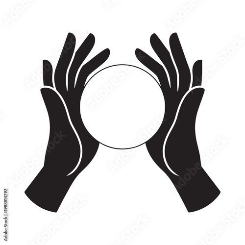 Two hands gently cradle a luminous white sphere in a dark space