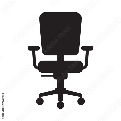 Simple black silhouette of an office chair with armrests and wheels