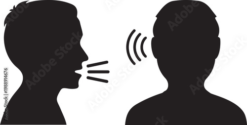 Dialogue Illustration: Silhouette representation of a discussion, with one person speaking and the other actively listening.