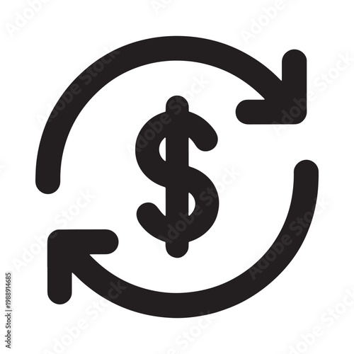 Black icon depicting a dollar sign within a circular arrow loop