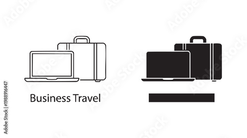 graphic illustration of business travel luggage line art with silhouette vector