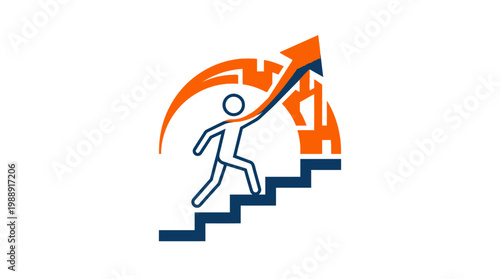 Conceptual illustration of a person climbing stairs towards success and growth.