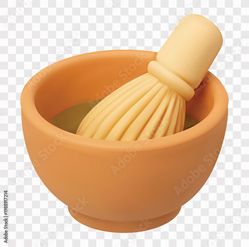 Tea and Matcha  Vector Icon Set | 3D icon set | matcha bowl with a bamboo whisk