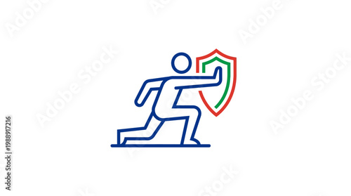 Running Figure with Shield - Symbol of Protection and Defense.