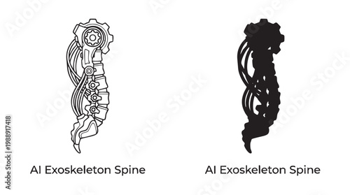 Detailed illustrations of AI exoskeleton spine designs cut out isolated illustration on transparent background layout