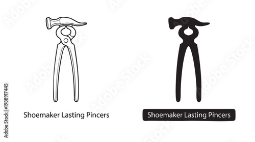 Shoemaker's lasting pincers in black and white silhouette cut out isolated illustration on transparent background layout