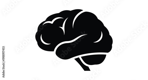 Black silhouette of a human brain with detailed convolutional patterns