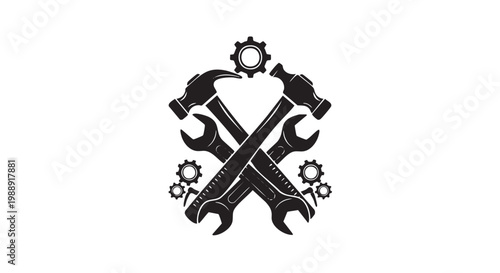 set of tools in crossed silhouette cut out isolated illustration on transparent background layout