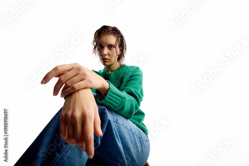 Casual woman in green knitwear