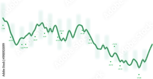Green financial stock market line chart, abstract trading data graph with fluctuating waves, professional business analytics vector illustration