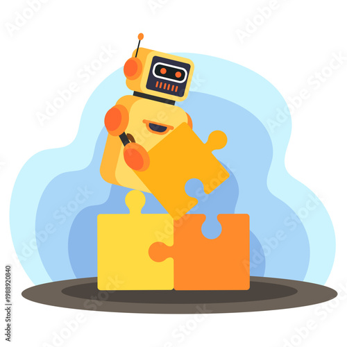Robot Assembling Puzzle Pieces illustration 