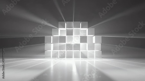 Abstract Geometric Cubes with Radiant White Light Rays