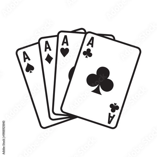 Four playing cards showing aces of spades diamonds hearts and clubs