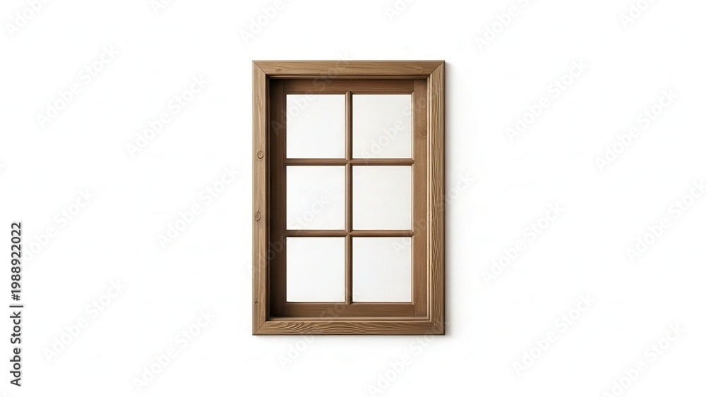 Fototapeta premium Classic wooden window frame with six clear panes showcasing architectural elegance on a pristine