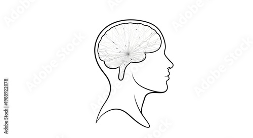 Human head profile with intricate brain network illustration