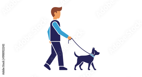 Man walking dog on leash outside.