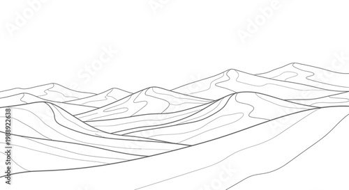 Minimalist line art illustration of desert sand dunes landscape