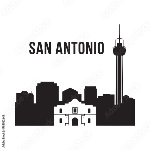 Schilderij op canvas San Antonio skyline featuring the Tower of the Americas and the Alamo