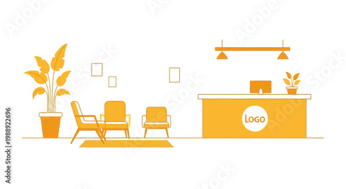 Minimalist office reception area with chairs and plants