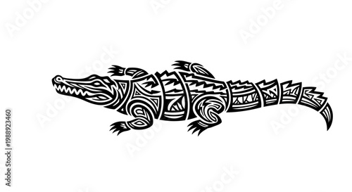 Black and white crocodile tribal tattoo.