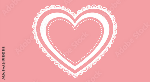 A decorative heart shape with lace trim is displayed on a pink background.
