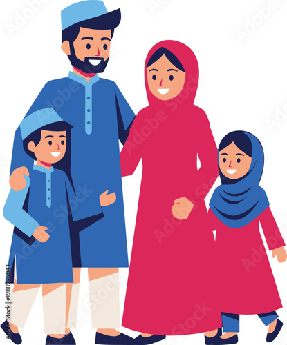 a family of four is standing together