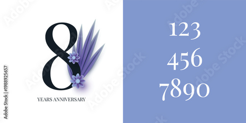 Set number 0 to 9 with floral flowers template design 