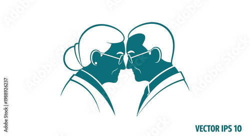 Elderly couple profiles facing each other in silhouette