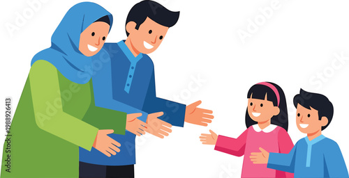 a family is shaking hands with each other