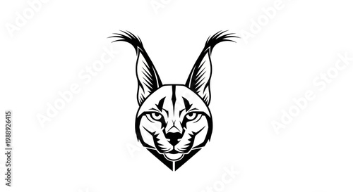 Striking black and white wildcat head concept illustration, embodying strength and agility with a stylized, fierce lynx or caracal design, suitable for powerful branding and emblem creation