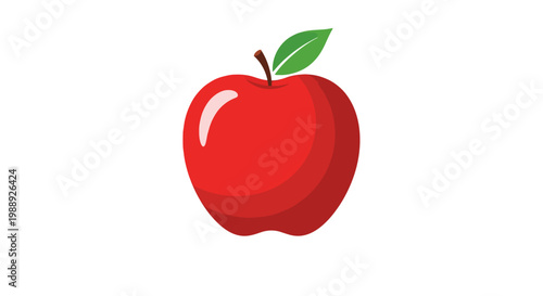 Fresh red apple with green leaf.
